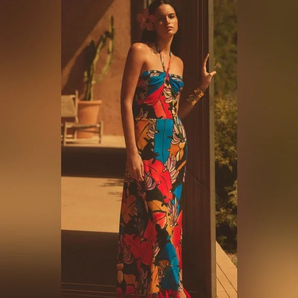 Farm Rio Halter Cover-Up Maxi Dress NWOT - Picture 2 of 7